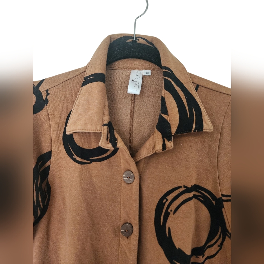 FLUTTER bamboo jacket, button up, brown/black, size XS - Picture 3 of 8